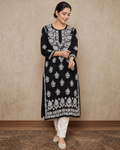 Black Chiffon Chikankari Kurti | Rama Chikan