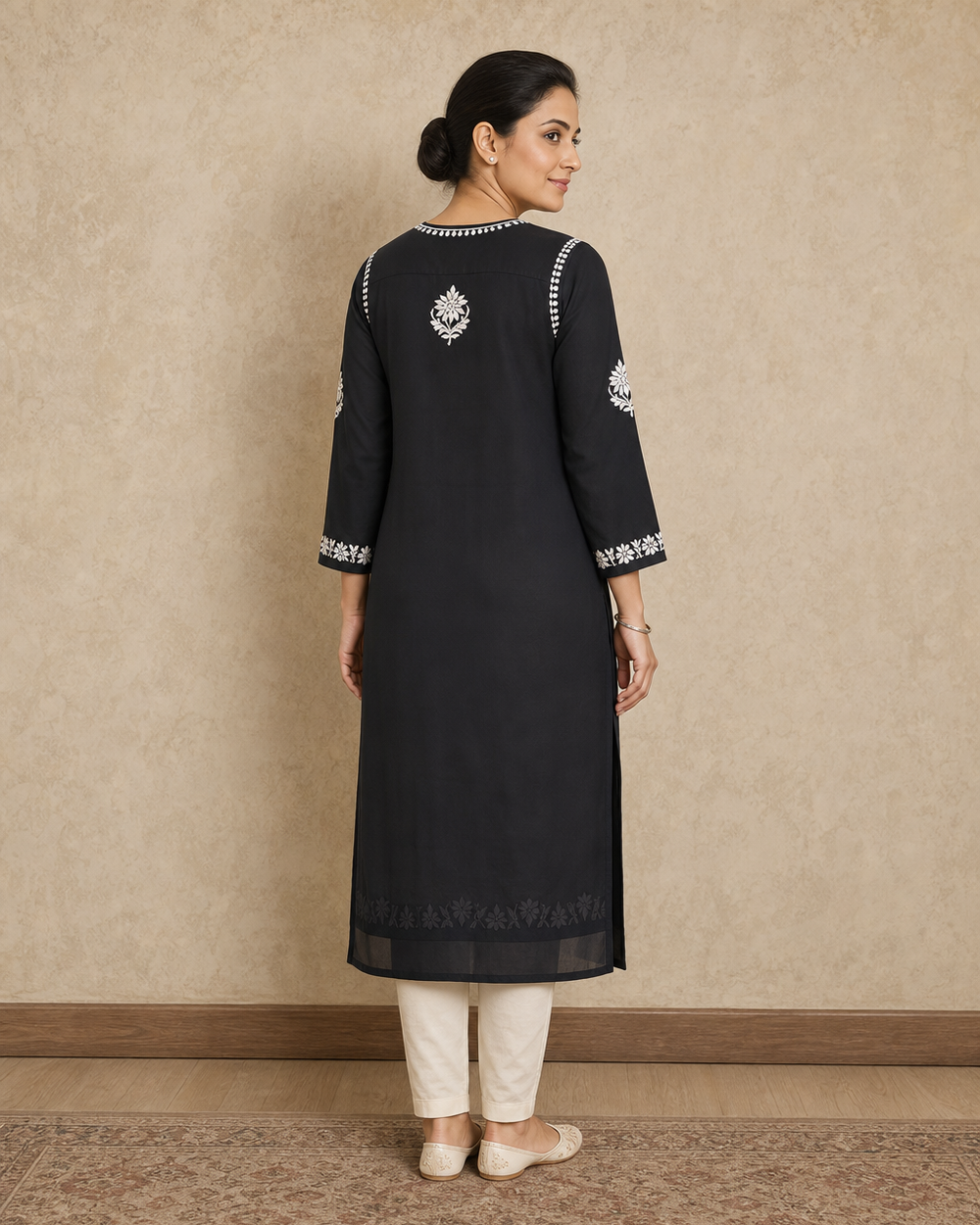 Black Chiffon Chikankari Kurti | Rama Chikan