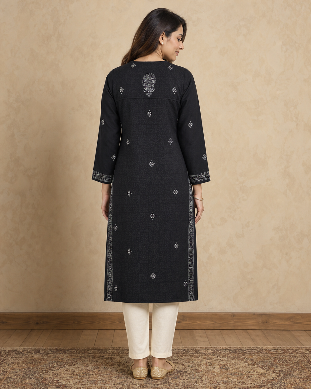 Black Cotton Chikankari Kurti | Rama Chikan