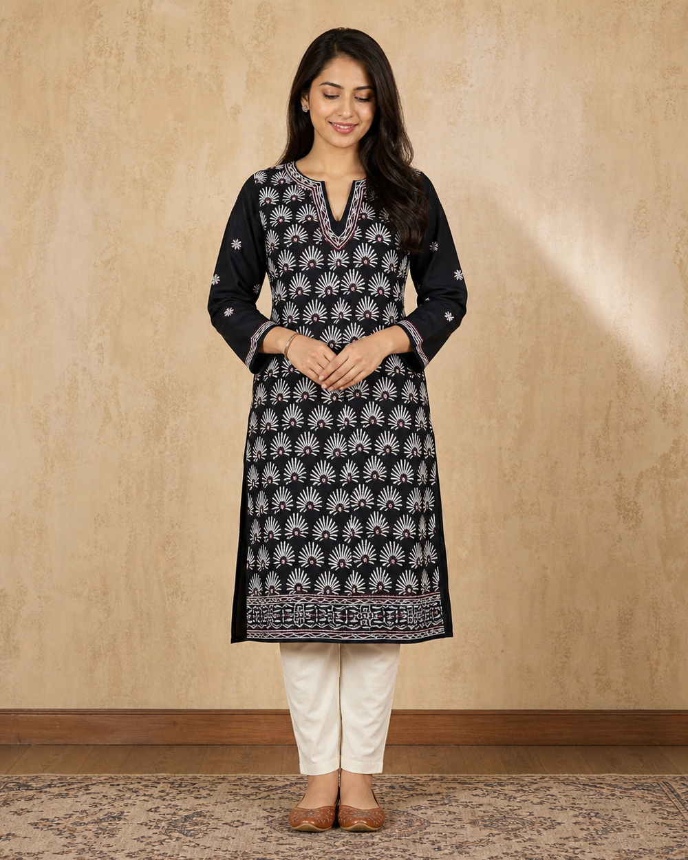 Black Cotton Hand-Embroidered Chikankari Kurti