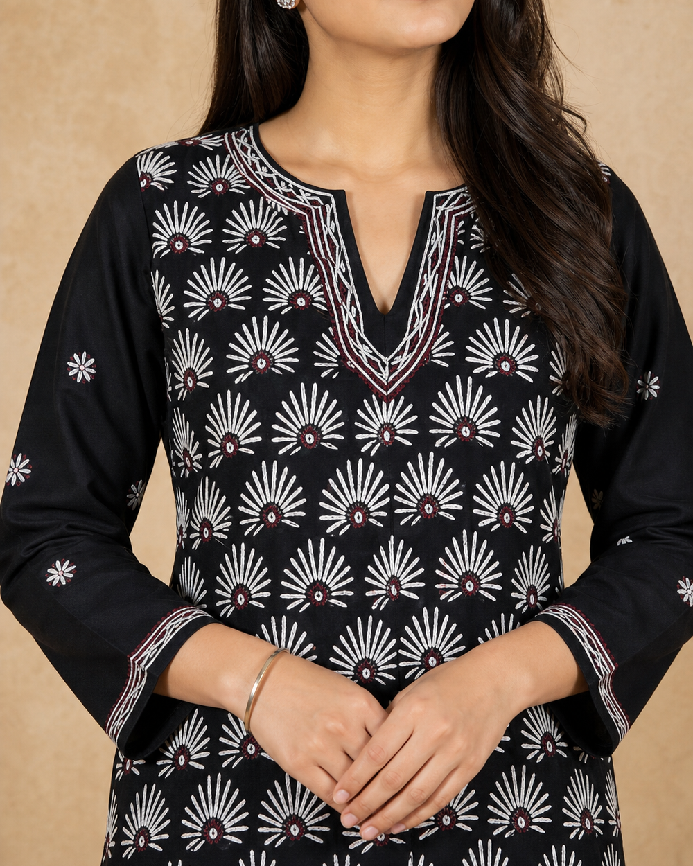 Black Cotton Hand-Embroidered Chikankari Kurti