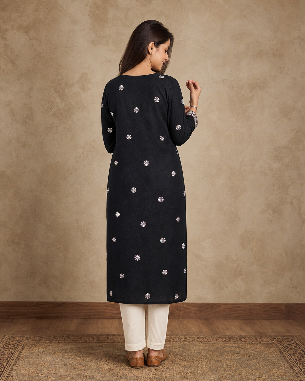 Black Cotton Hand-Embroidered Chikankari Kurti