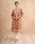 Coral Pink Reyon Chikankari Kurti | Rama Chikan