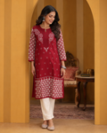 Deep Red Cotton Chikankari Kurti