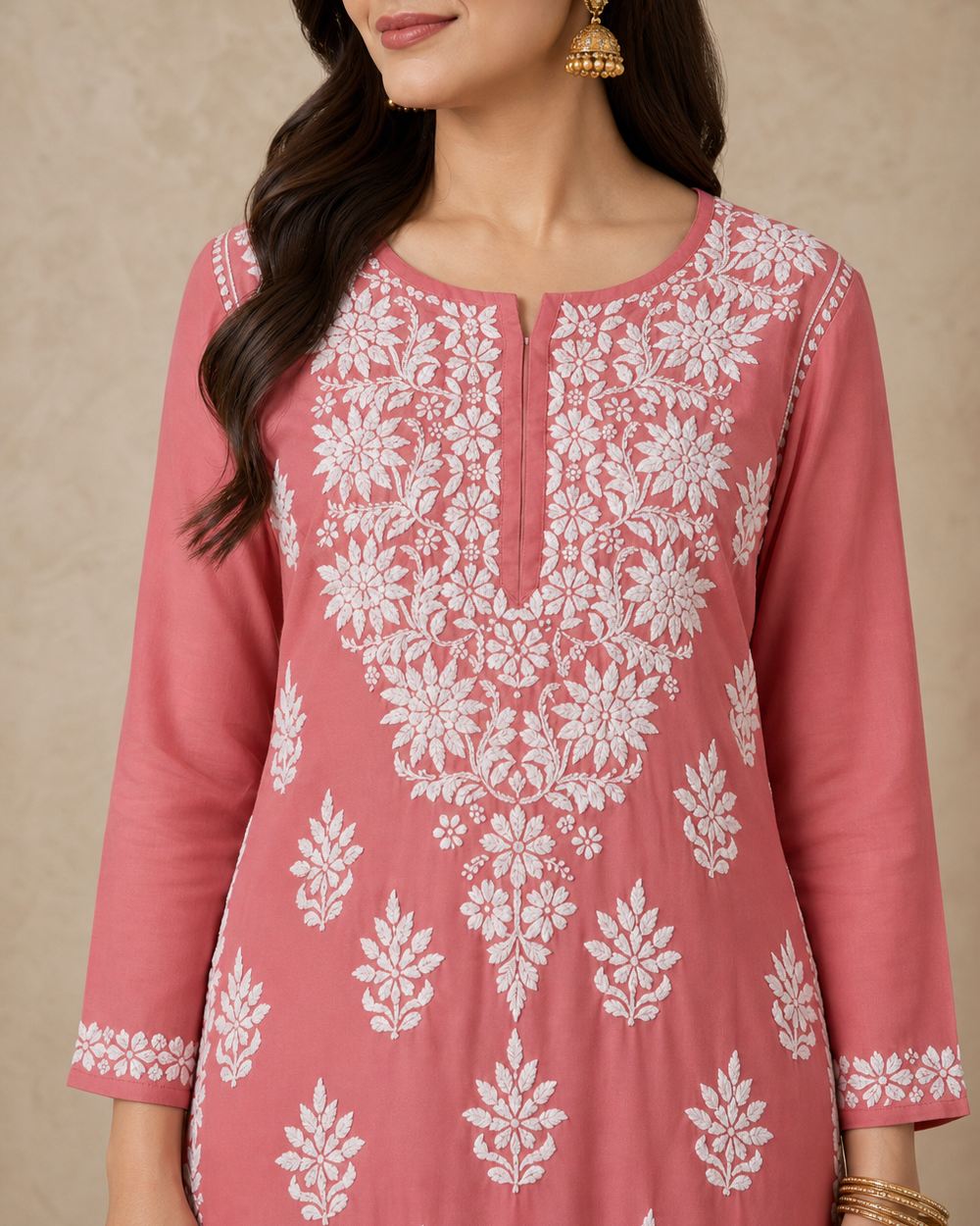 Dusty Pink Chiffon Chikankari Kurti