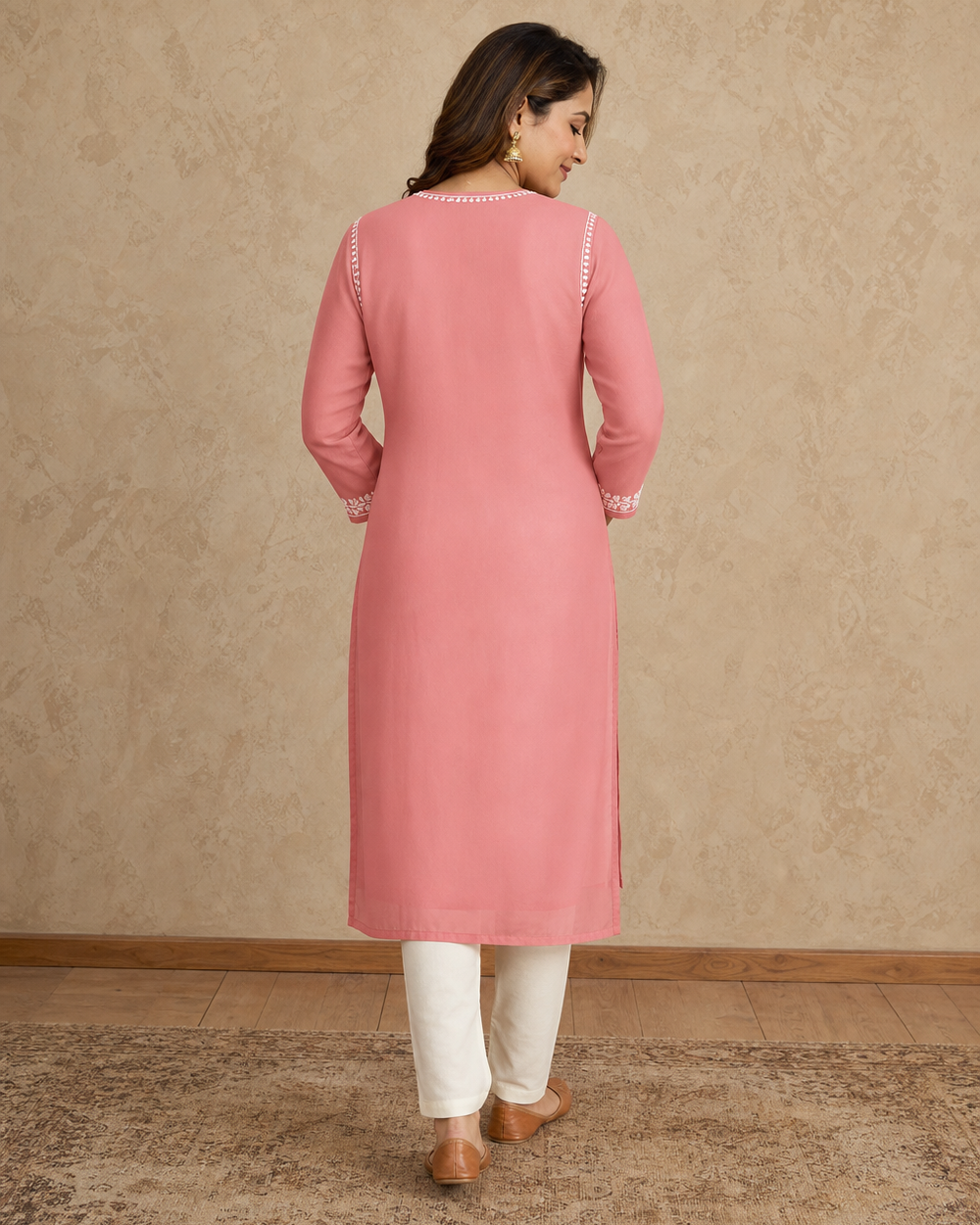 Dusty Pink Chiffon Chikankari Kurti