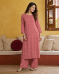 Dusty Rose Pink Modal Chikankari Kurti & Pyjama Set
