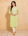 Light Lime Green Cotton Chikankari Kurti