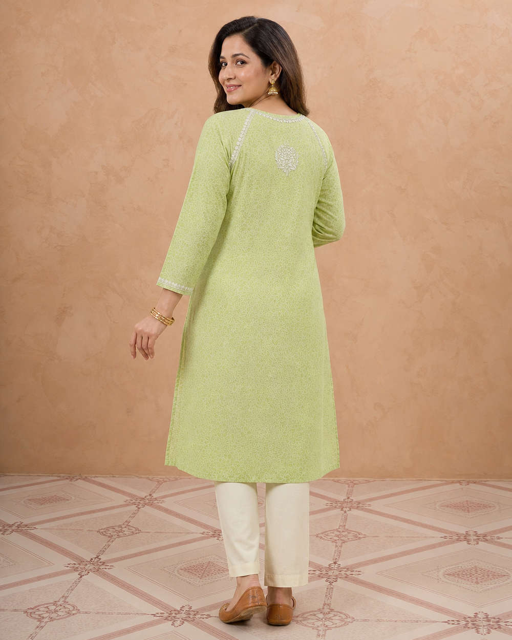 Light Lime Green Cotton Chikankari Kurti