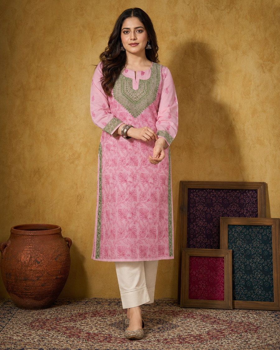 Light Pink Cotton Chikankari Kurti