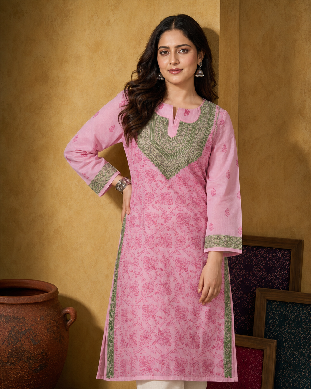 Light Pink Cotton Chikankari Kurti