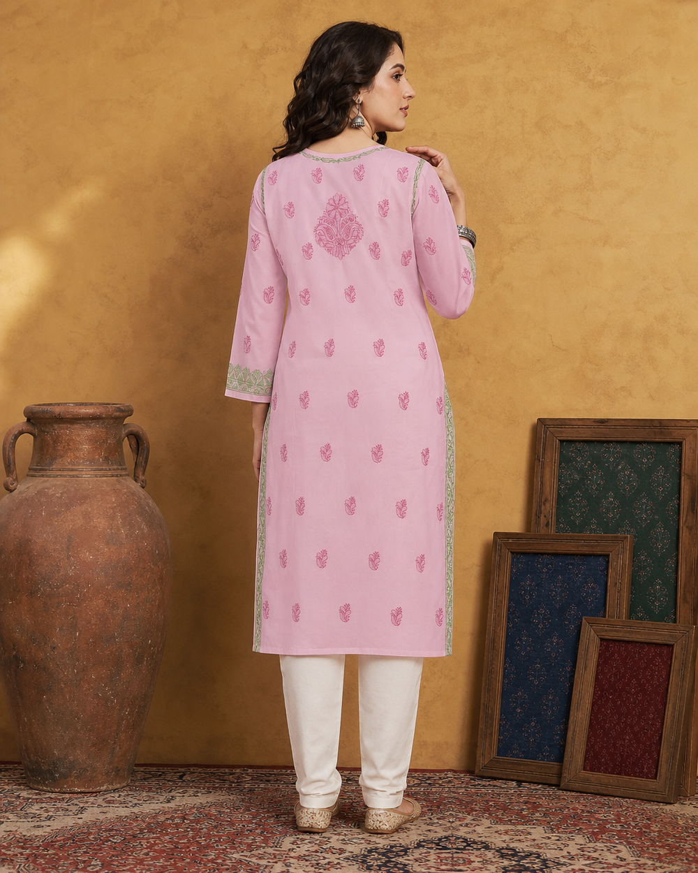 Light Pink Cotton Chikankari Kurti