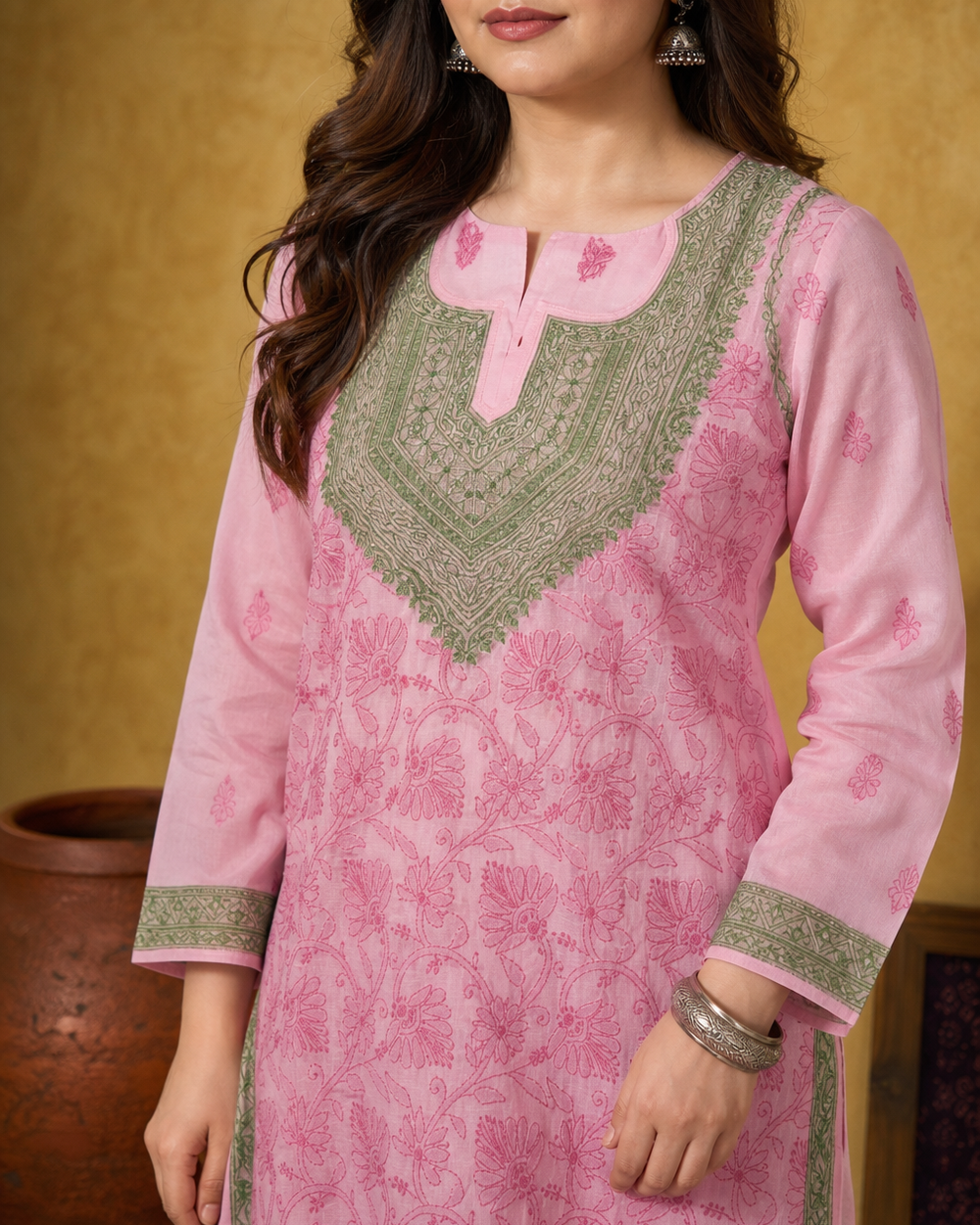 Light Pink Cotton Chikankari Kurti