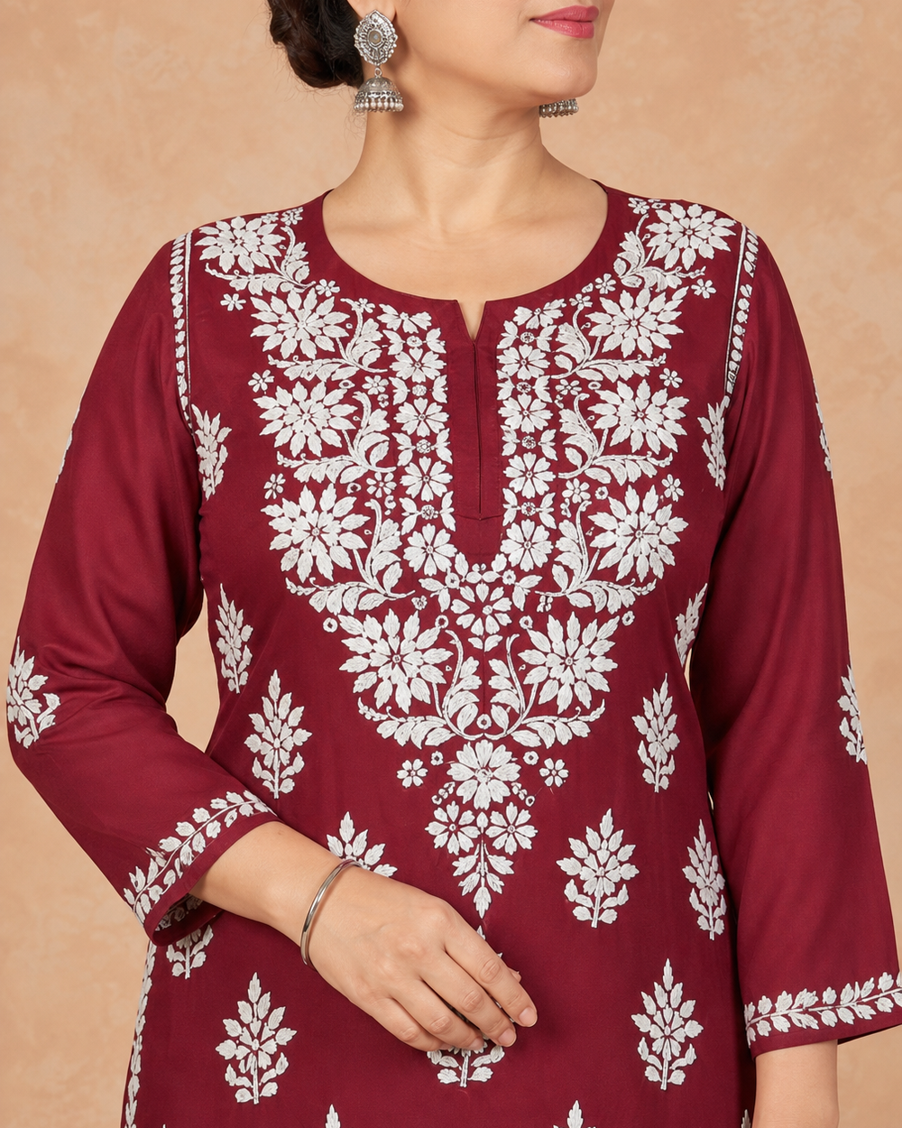 Maroon Chiffon Chikankari Kurti | Rama Chikan