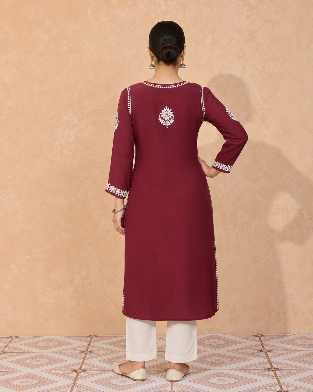 Maroon Chiffon Chikankari Kurti | Rama Chikan