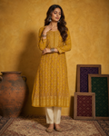 Mustard Yellow Chiffon Chikankari Kurti