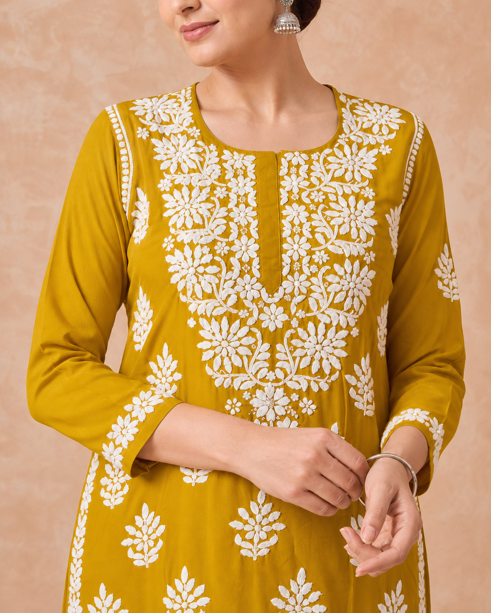 Mustard Yellow Chiffon Chikankari Kurti