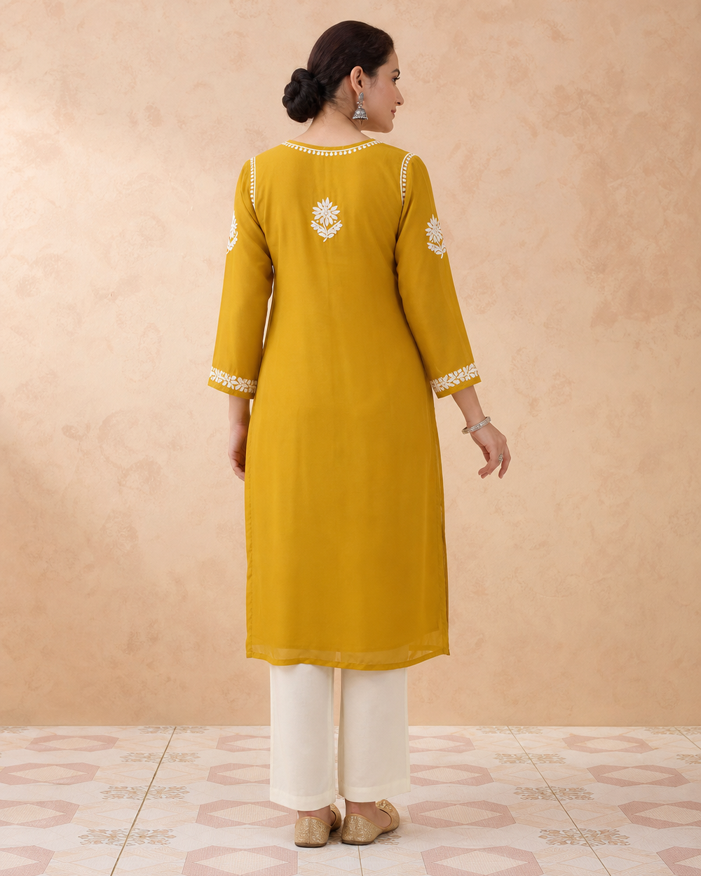 Mustard Yellow Chiffon Chikankari Kurti