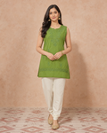 Olive Green Dobby Cotton Chikankari Kurti