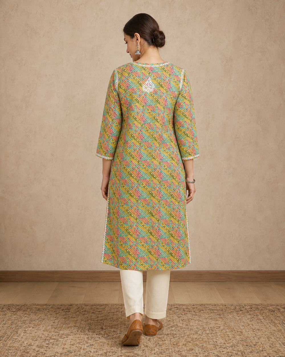 Olive Green Hand-Embroidered Chikankari Rayon Kurti