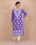 Purple Chiffon Hand-Embroidered Chikankari Kurti