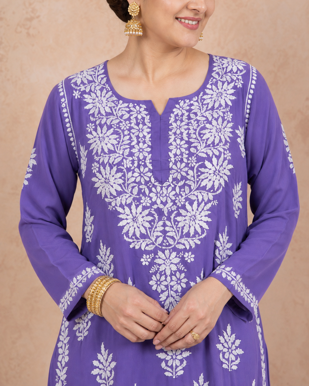 Purple Chiffon Hand-Embroidered Chikankari Kurti