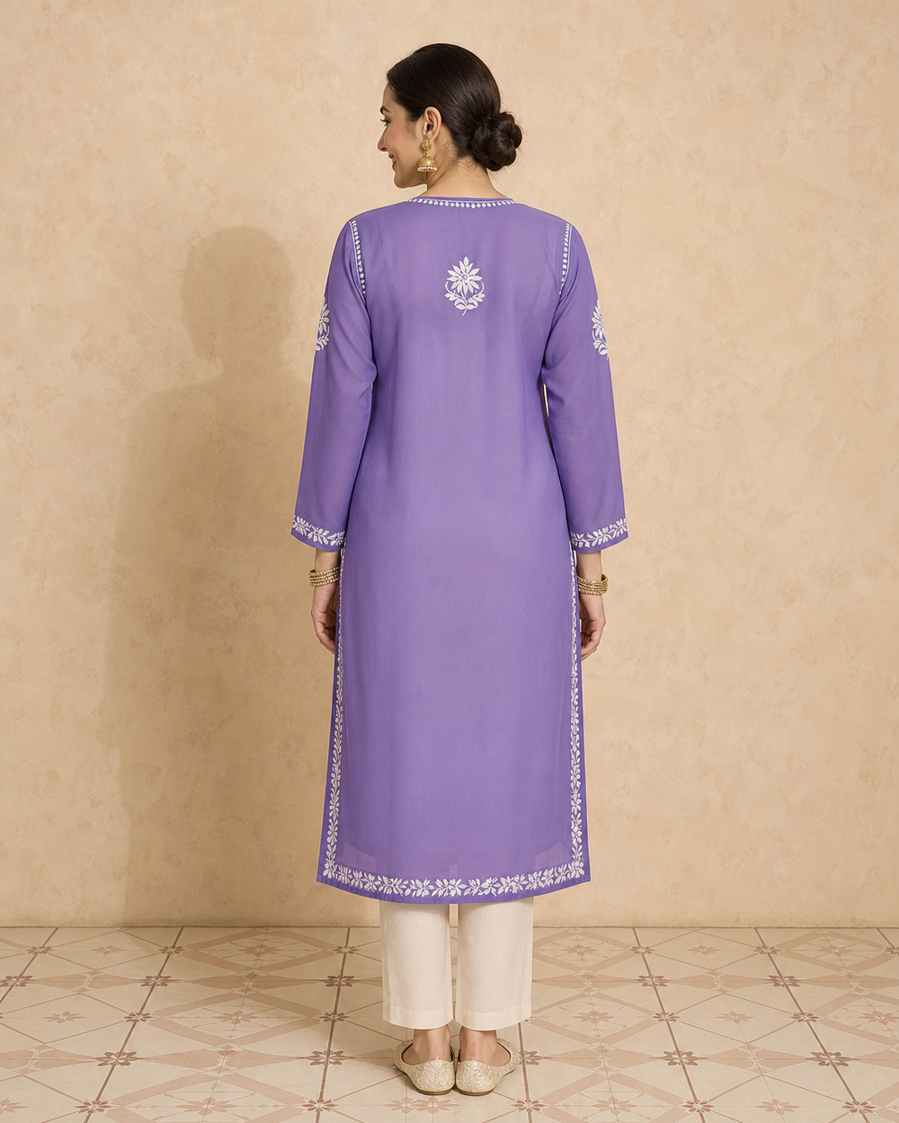Purple Chiffon Hand-Embroidered Chikankari Kurti