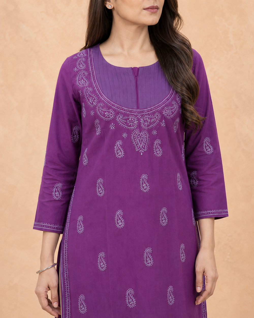 Purple Cotton Hand-Embroidered Chikankari Kurti