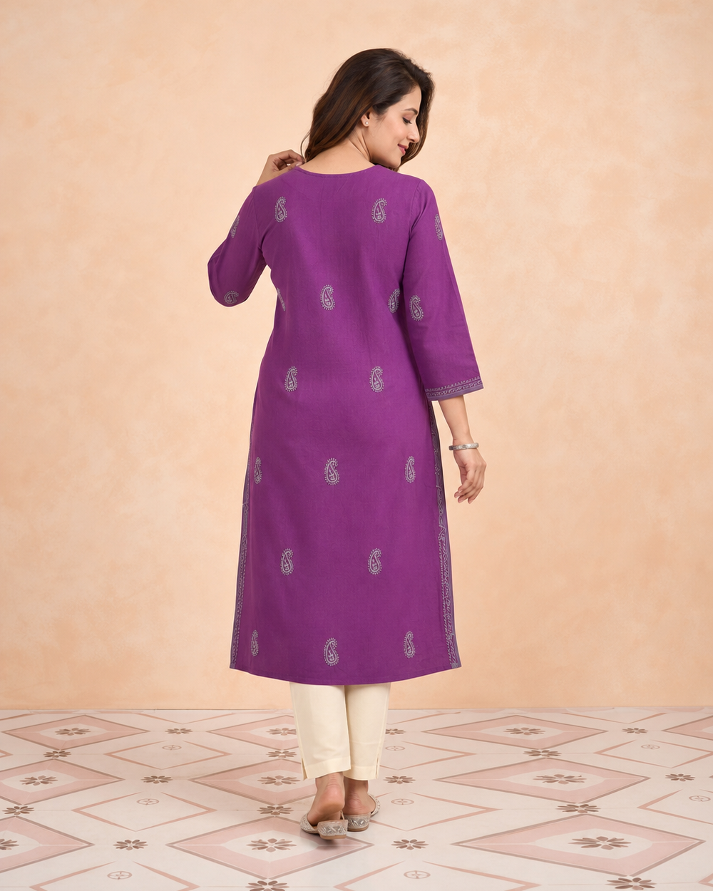 Purple Cotton Hand-Embroidered Chikankari Kurti