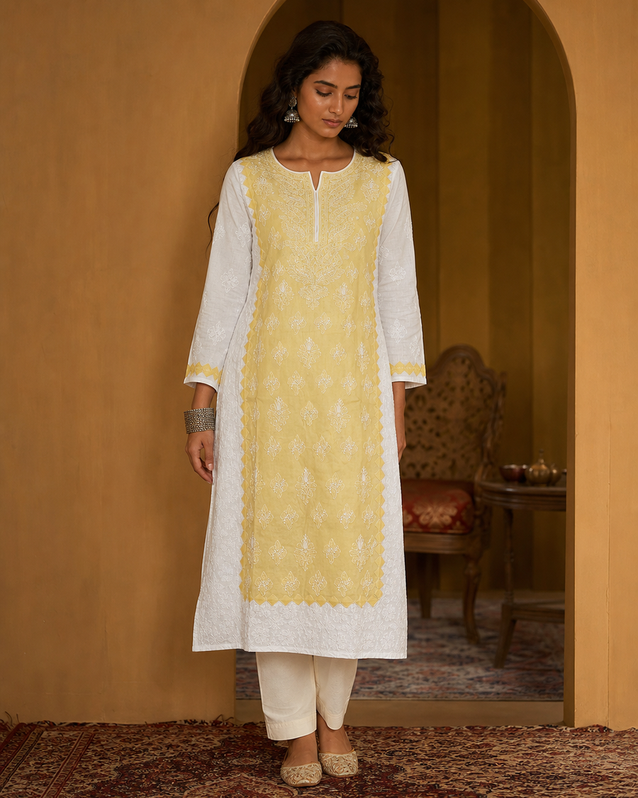 White Cotton Chikankari Kurti | Rama Chikan
