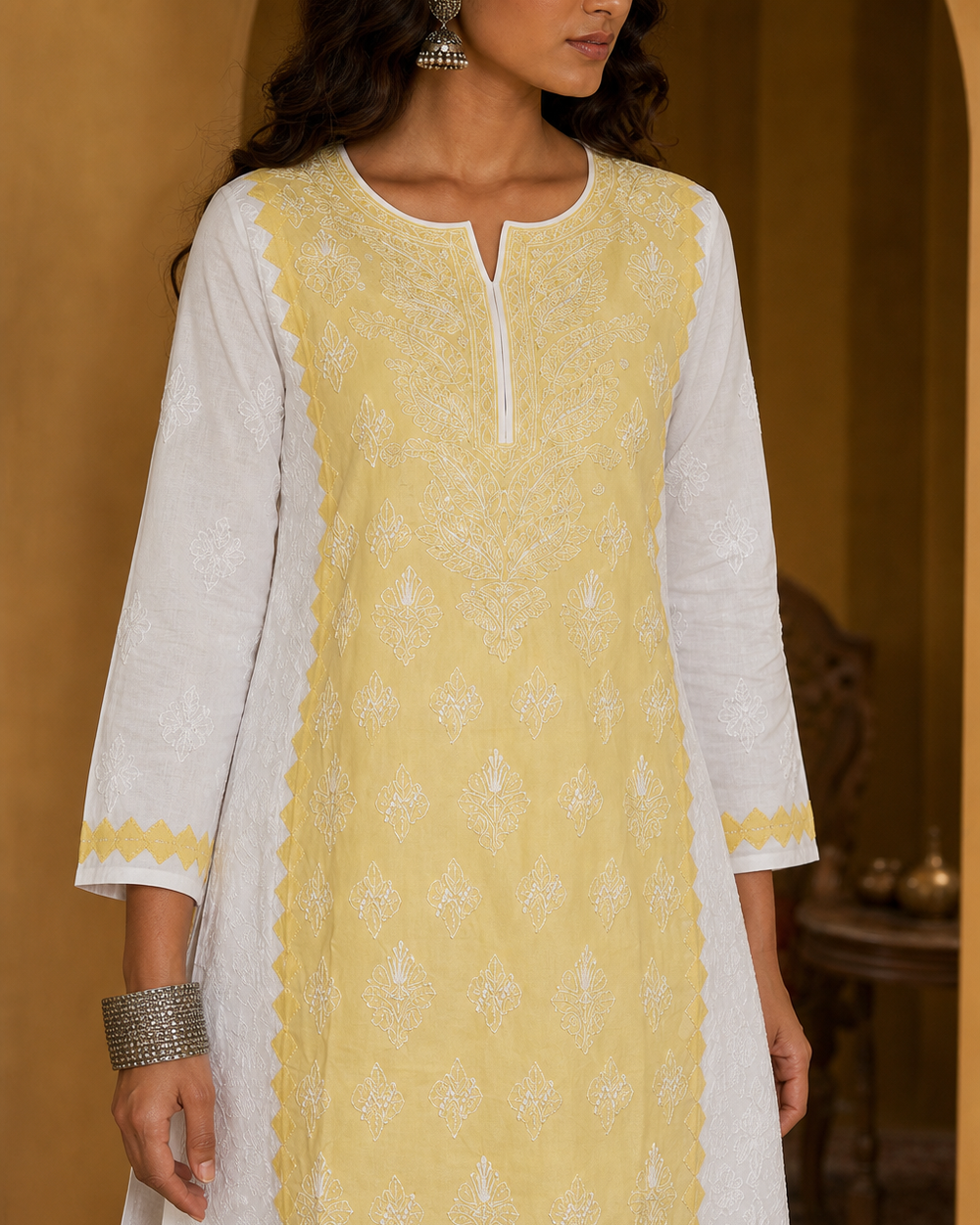 White Cotton Chikankari Kurti | Rama Chikan