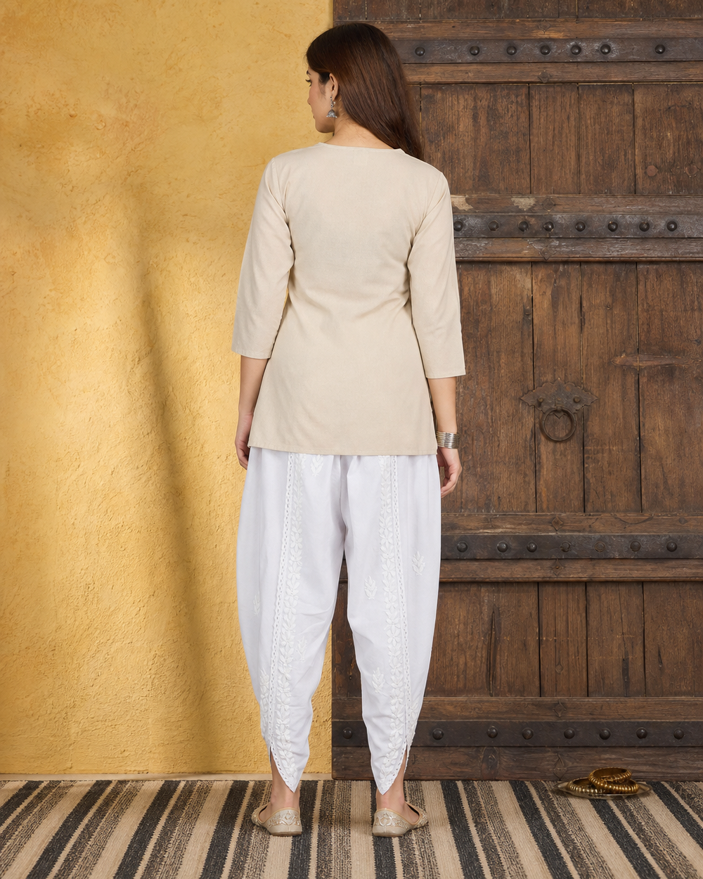 White Cotton Chikankari Women's Bottoms