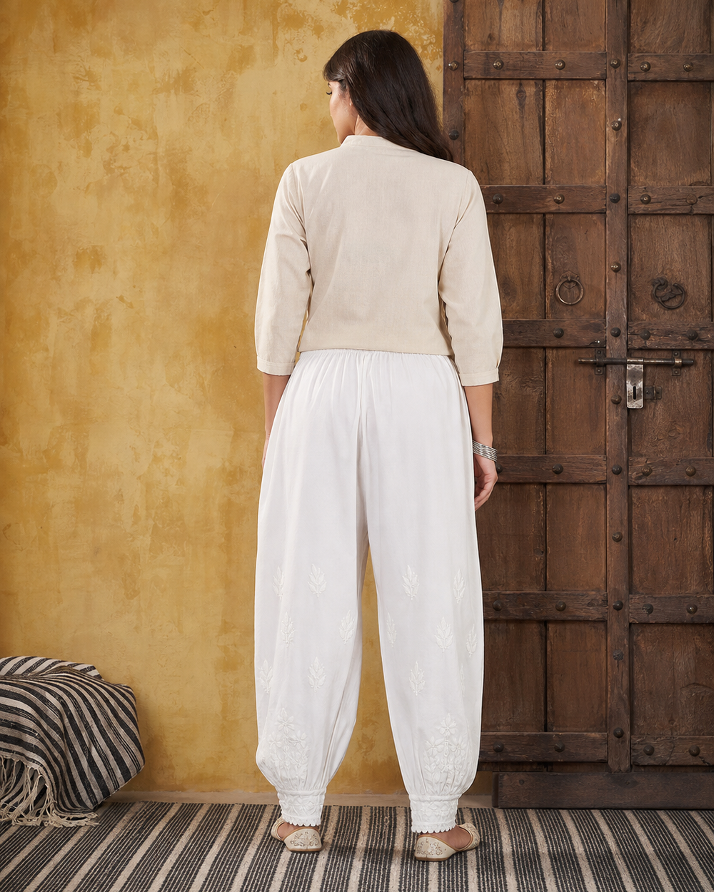White Cotton Chikankari Women's Bottoms