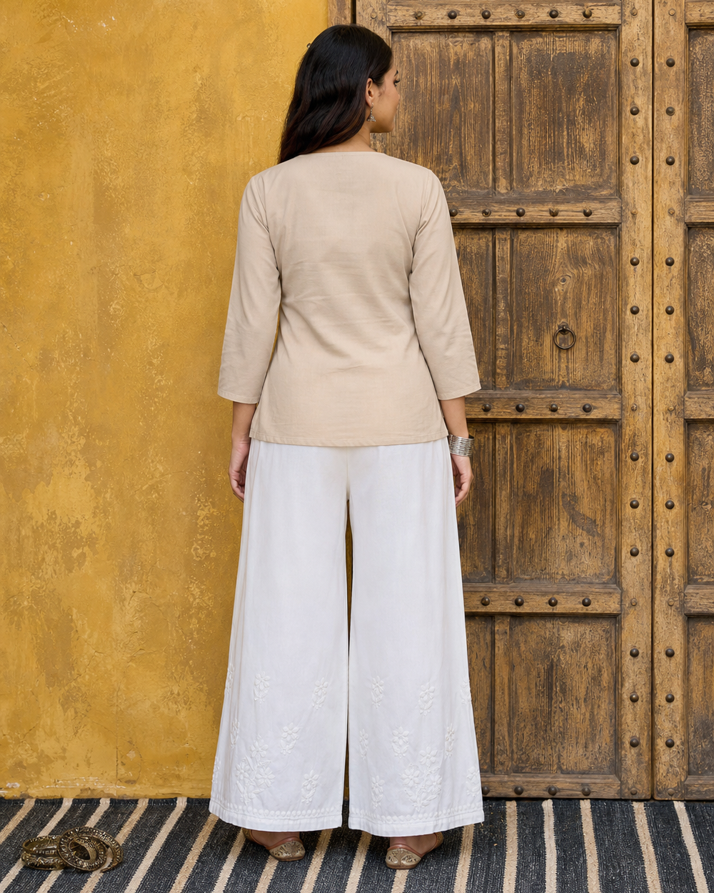 White Cotton Chikankari Women's Bottoms | Rama Chikan