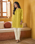 Yellow Chiffon Chikankari Kurti | Rama Chikan
