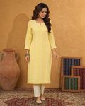 Yellow Cotton Chikankari Kurti | Rama Chikan